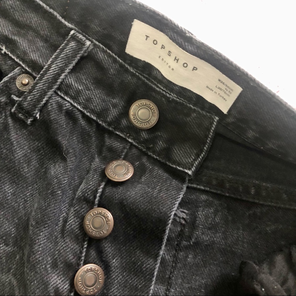 Topshop mom jeans black washed denim, high waist, full length size 26